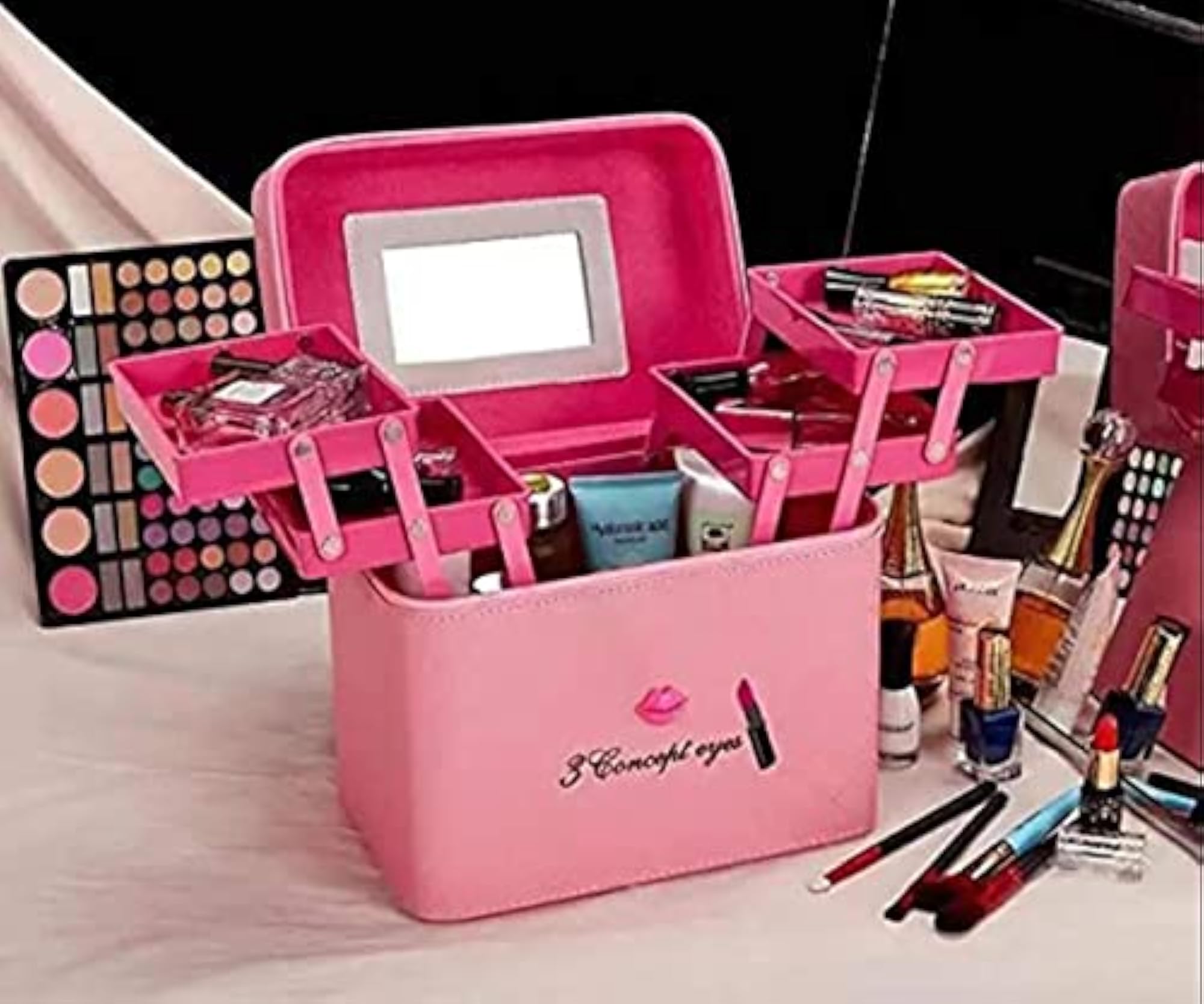 Leather Makeup Vanity Box and Cosmetic Travel Bag